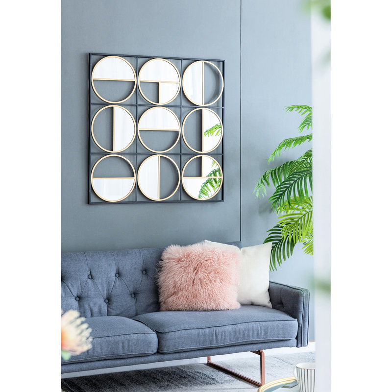 Élégant miroir mural en métal noir perlé de 35,6 po pour la décoration de la chambre à coucher, du salon et du vestibule