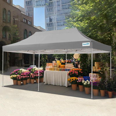 Quictent 10'x20' Portable Pop up Canopy Tent, Easy up Commercial Gazebo Canopies for Sun & Rain Protection(Grey, No Sidewall)