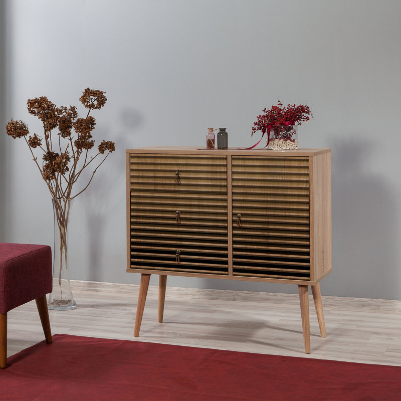 Schulter 3 Drawer 90cm W Combo Dresser, Yellow/Black
