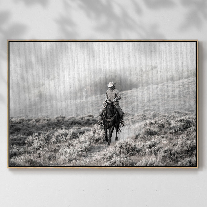 Cowboy, reproduction d'art sur toile, H 25 po x l 37 po x P 2 po, Bois naturel