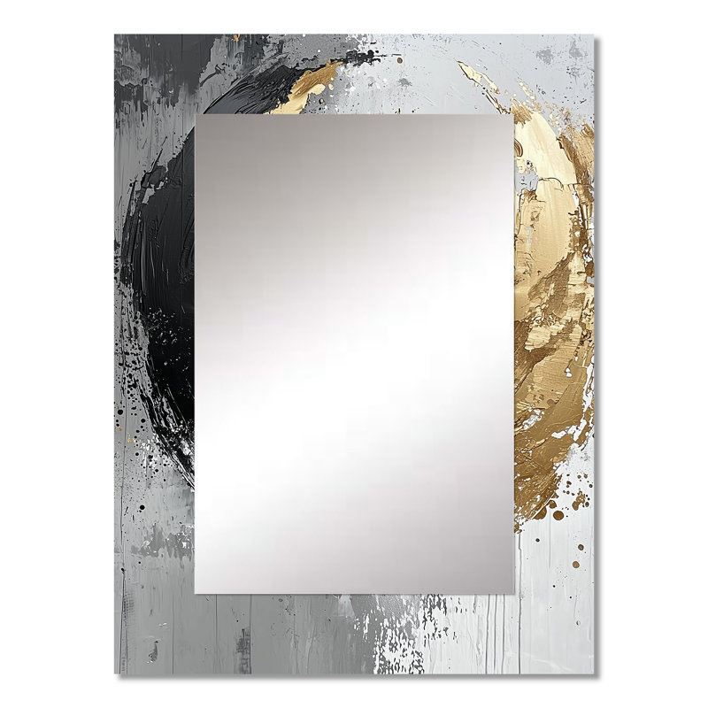 Gold Glam Arcs Shapes Fusion II - Abstract Shapes Unique Wall Mirror, Gold Mirror, Printed Metal Art, 32" x 24"