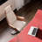 Red Saddle Leather Ash Wood Writing Desk-1104532367