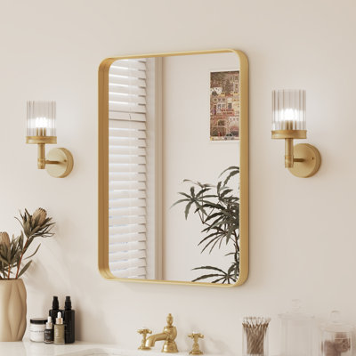 Golden Rectangular Frame Wall Furniture Bathroom Vanity Mirror