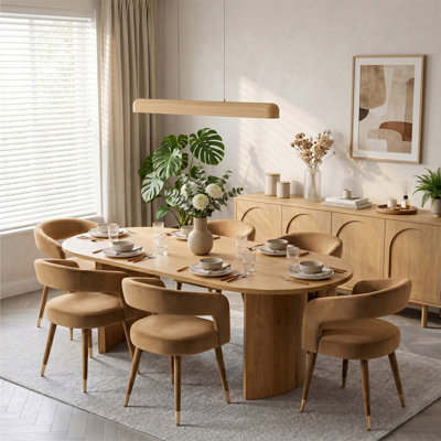 Ensemble de table de salle à manger ovale moderne 79 po avec 6 chaises de salle à manger rembourrées en velours