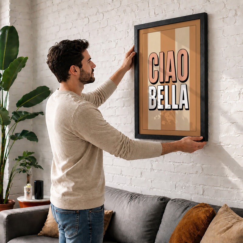 Ciao Bella Typography - Print, A1 - 84.1 x 59.4 cm, Oak