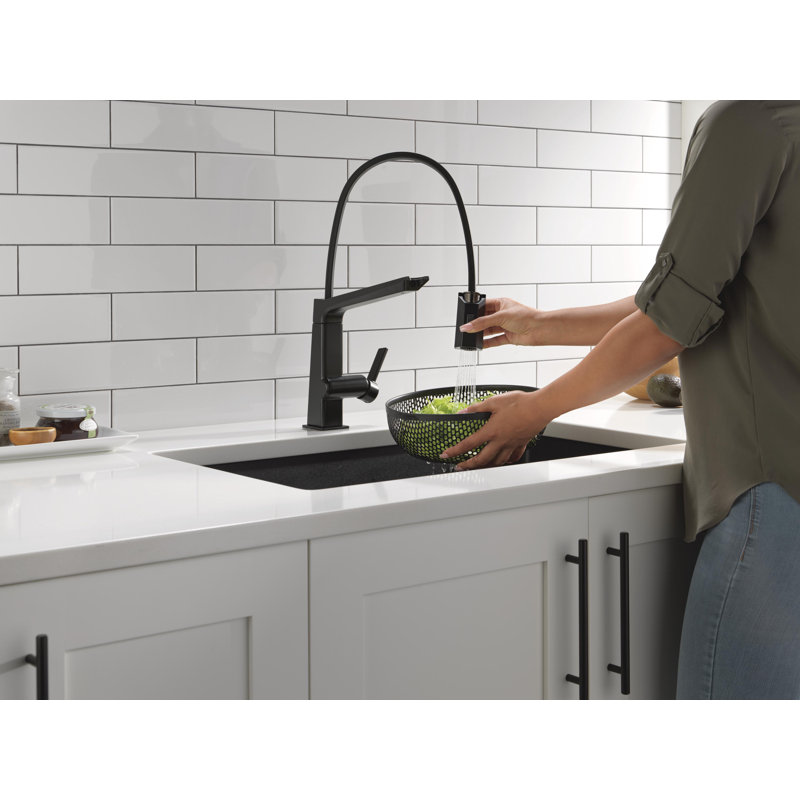 Robinet de cuisine pivotant à poignée simple, Noir mat