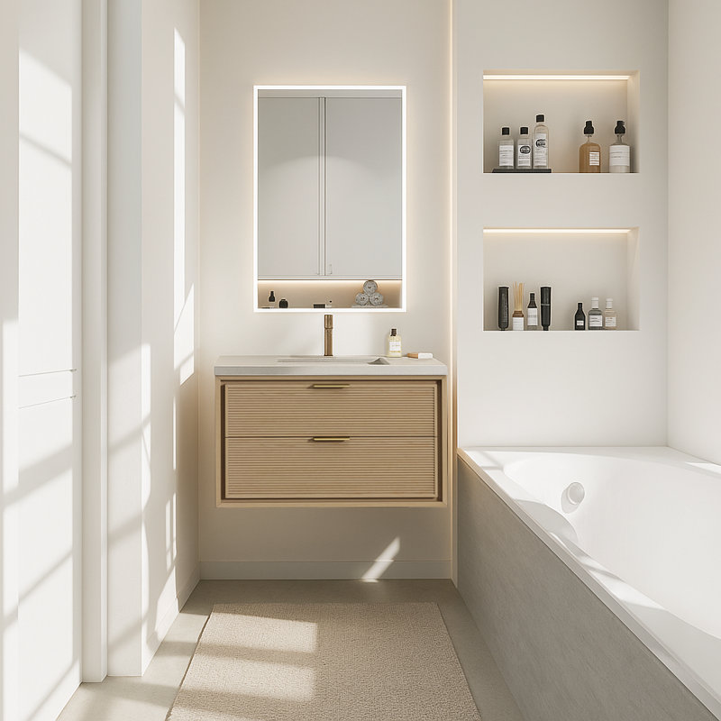 Meuble-lavabo mural 36 po avec plateau blanc Maxbano