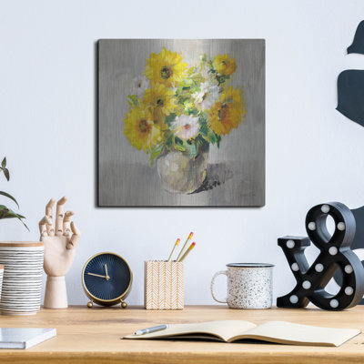 «Sunflower Still Life 1 On Grey» par Danhui Nai, art mural en métal