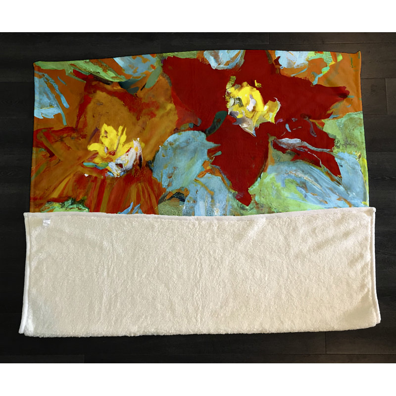 Throw Blanket, 68" W x 80" L, Floral/Abstract, Red/Blue/Green/Yellow