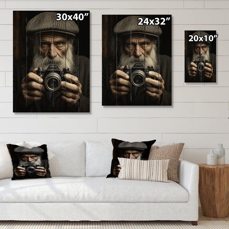Portrait d'un homme en noir et blanc sur bois, H 32 po x l 24 po x P 0,78 po