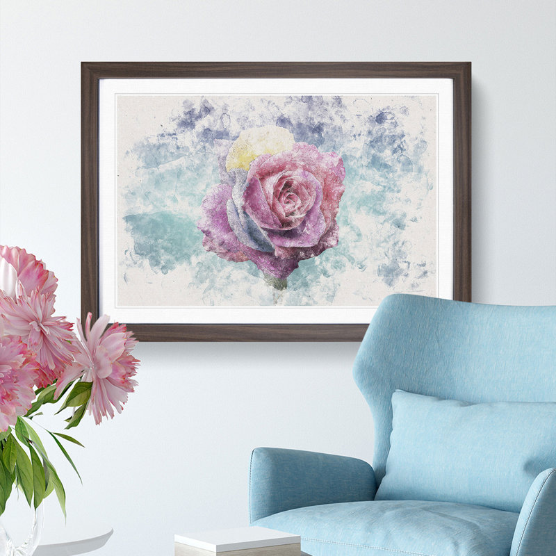 Multicoloured Rose Flower - Framed Print, 62cm H x 87cm W x 2cm D, Walnut Framed