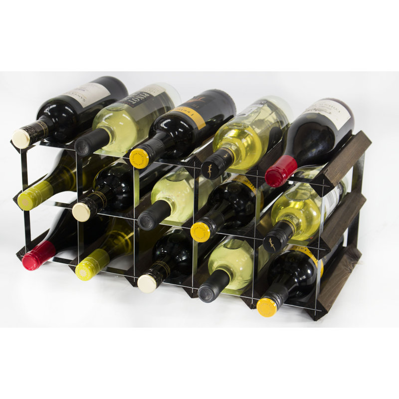 Liddle 15 Bottle Floor Wine Bottle Rack, Dark Oak Stained Pine / Galvanised Steel