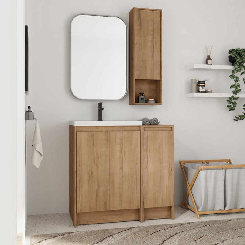 Meuble-lavabo simple 36 po avec plateau en résine et rangement flottant