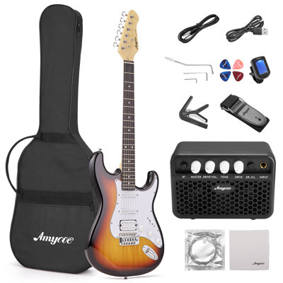 39" Electric Guitar Kit, 20 Single and Double Effectors, with Amplifier, String, Tuner, Cable, Picks