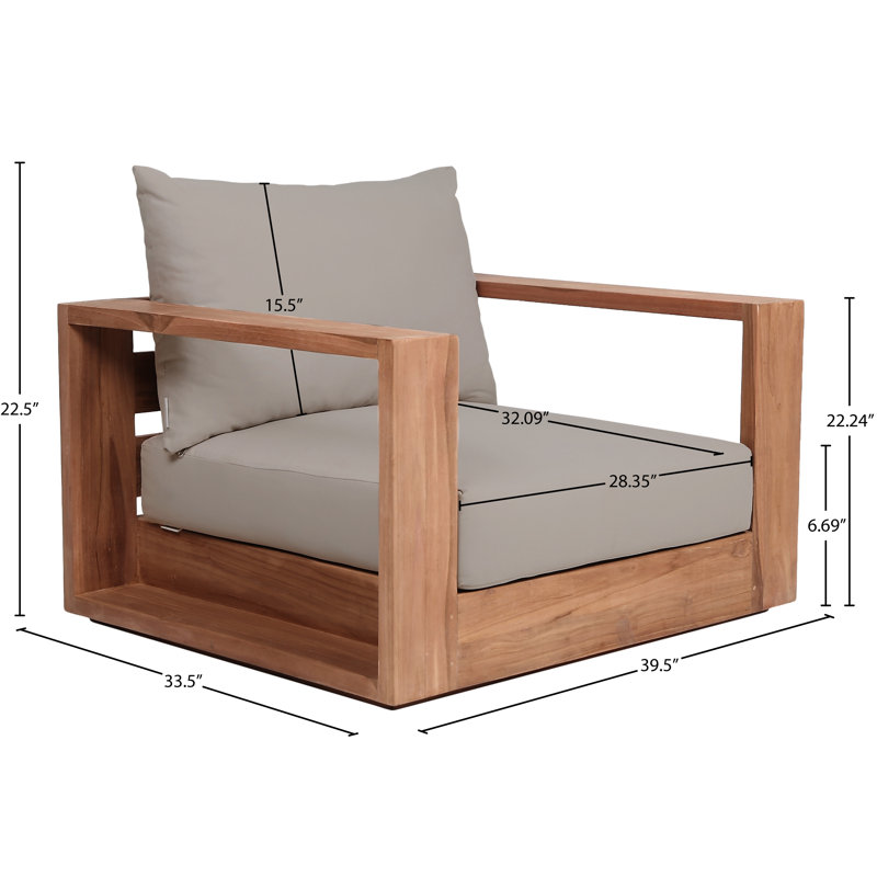 Teak Brown Outdoor Armchair with Gray Cushions