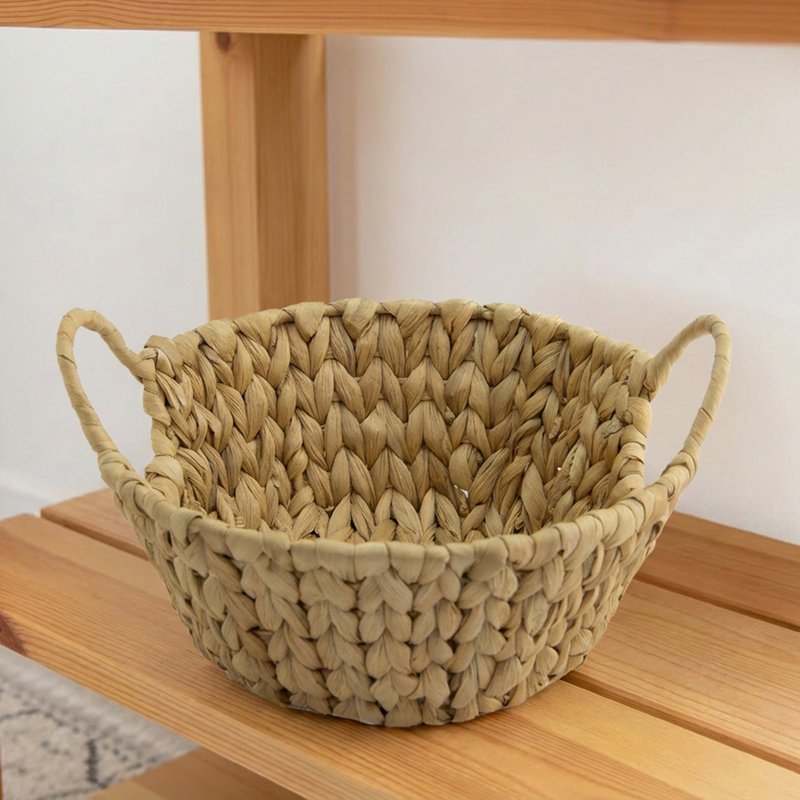 Haight Round Water Hyacinth Basket With Iron Frame Natural