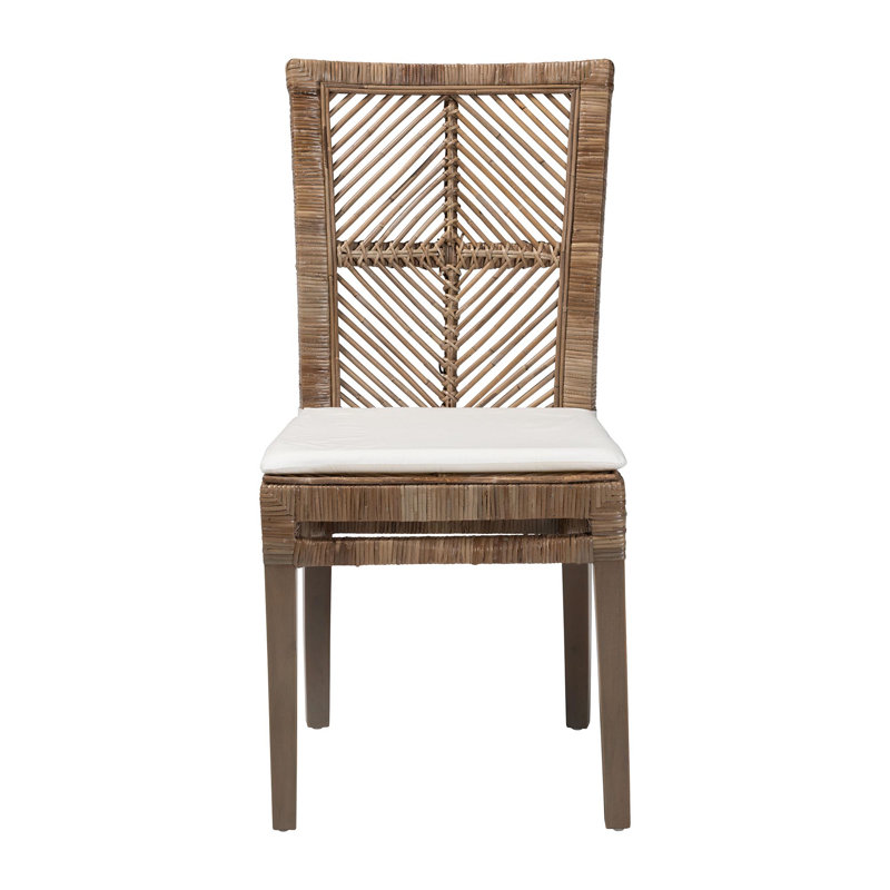 Chaise de salle à manger moderne avec coussin en rotin naturel et acajou de style bohémien moderne