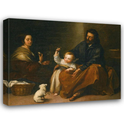 "La Sainte Famille dans un intérieur" par Bartolomé Esteban Murillo - Art mural sur toile tendue avec châssis