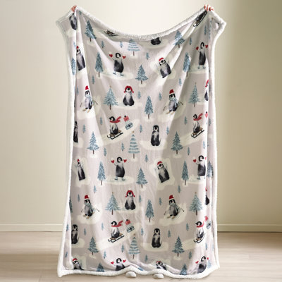 Christmas Sherpa Penguins Cosy 130x170cm Blanket Throw