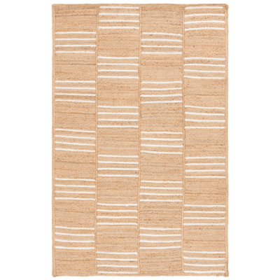 Esmarie Natural Ivory Hand-Woven Striped Jute Rug