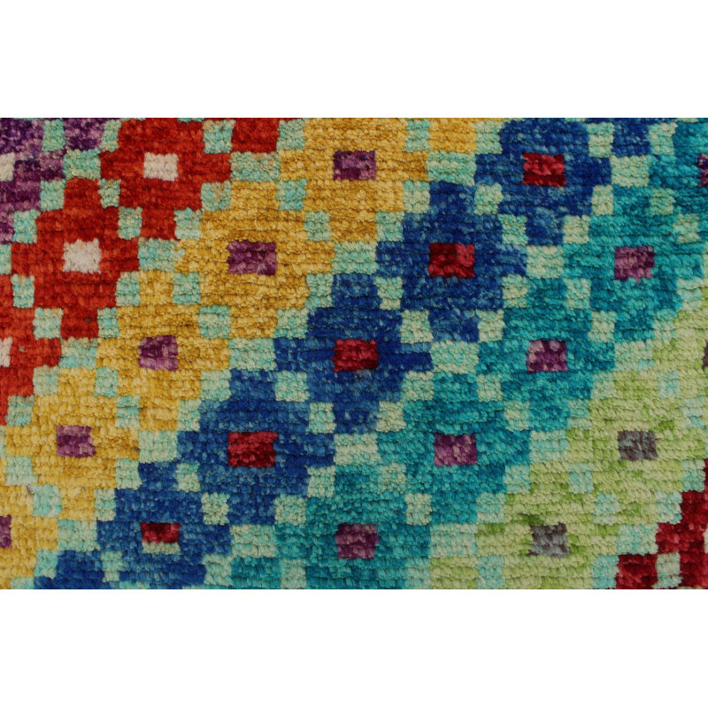 Tapis unique en laine noué à la main bleu / rouge 4 pi 10 po x 6 pi 5 po Devona