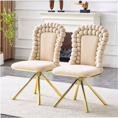 Ensemble de 2 chaises de salle à manger en velours beige avec pieds dorés, chaises d'appoint rembourrées modernes pour la salle à manger et la cuisine