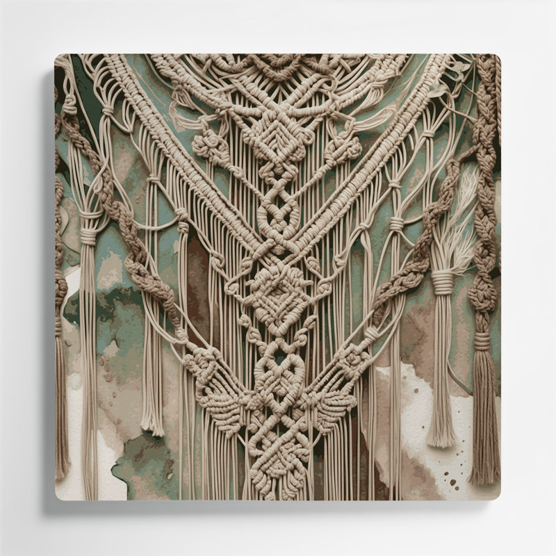 «Botanical Boho Botanical Macrame», art mural en métal brun, H 8 po x l 8 po