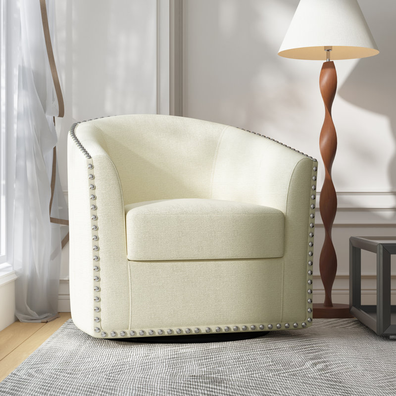 Yamber 77.2 Cm Wide Swivel Barrel Chair, White Polyester