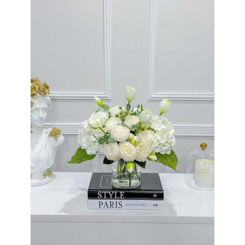 White French Country Peony Vase Centerpiece