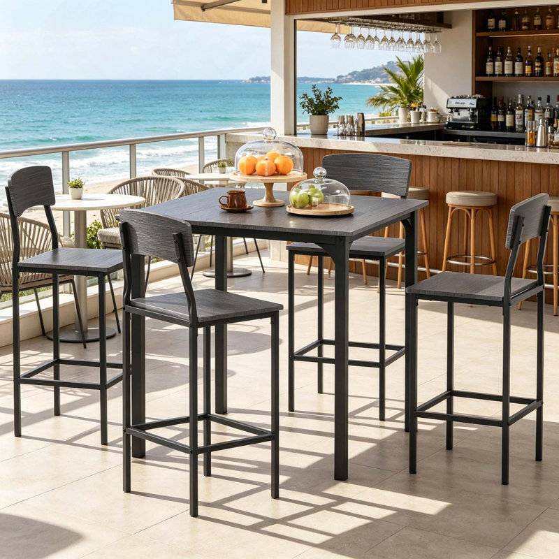 Ensemble de bar à hauteur de comptoir 5 pièces, table de bar carrée avec 4 chaises et repose-pieds