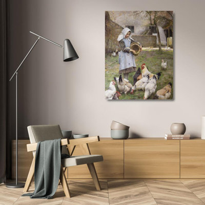 "Feeding the Chickens" by  Walter Frederick Osborne - Gallery Wrap Canvas Wall Art