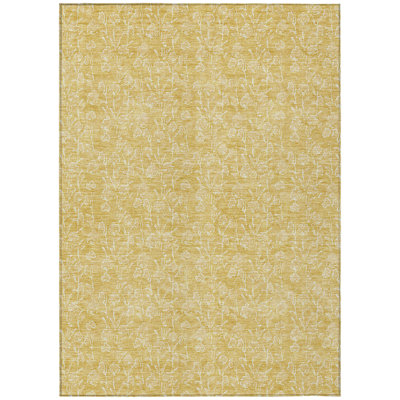 Tapis intérieur lavable à motif floral doré et ivoire 10 pi x 14 pi
