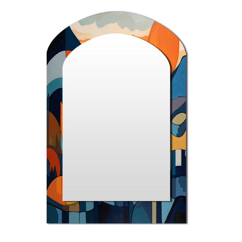 Mid Century Perspectives II - Grand miroir mural moderne de forme unique Mid-Century, 43 po x 33 po