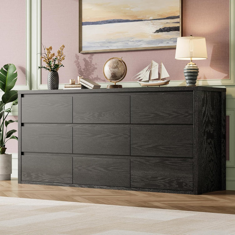 Commode 9 tiroirs pour la chambre à coucher, large commode en bois moderne, grand rangement en bois pour le salon, le couloir et le vestibule