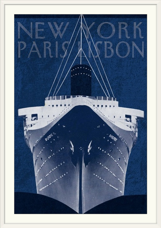 «Passage Atlantique Blueprint», impression, Cadre blanc, H 26 po x l 20 po x P 1 po