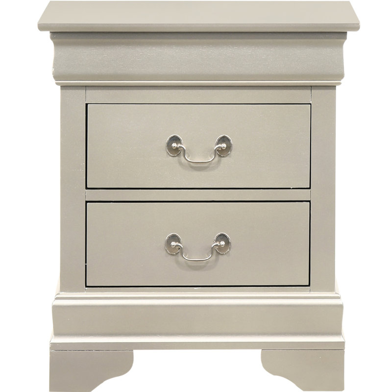 Table de chevet traditionnelle argentée champagne - 20,75 po P x 16,32 po x H 23,42 po, 31,37 lb, sans assemblage, deux tiroirs pour un espace de rangement fonctionnel