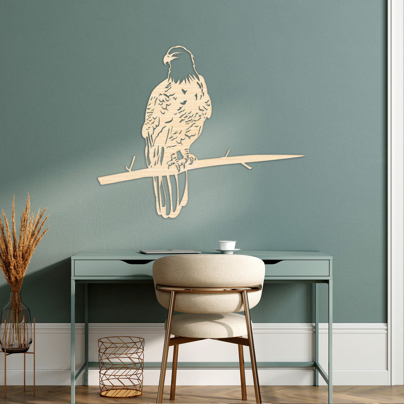 Décoration murale abstrait aigles abstraits assis sur une branche - Argent ACM (24 po x 28,4 po), Blanc