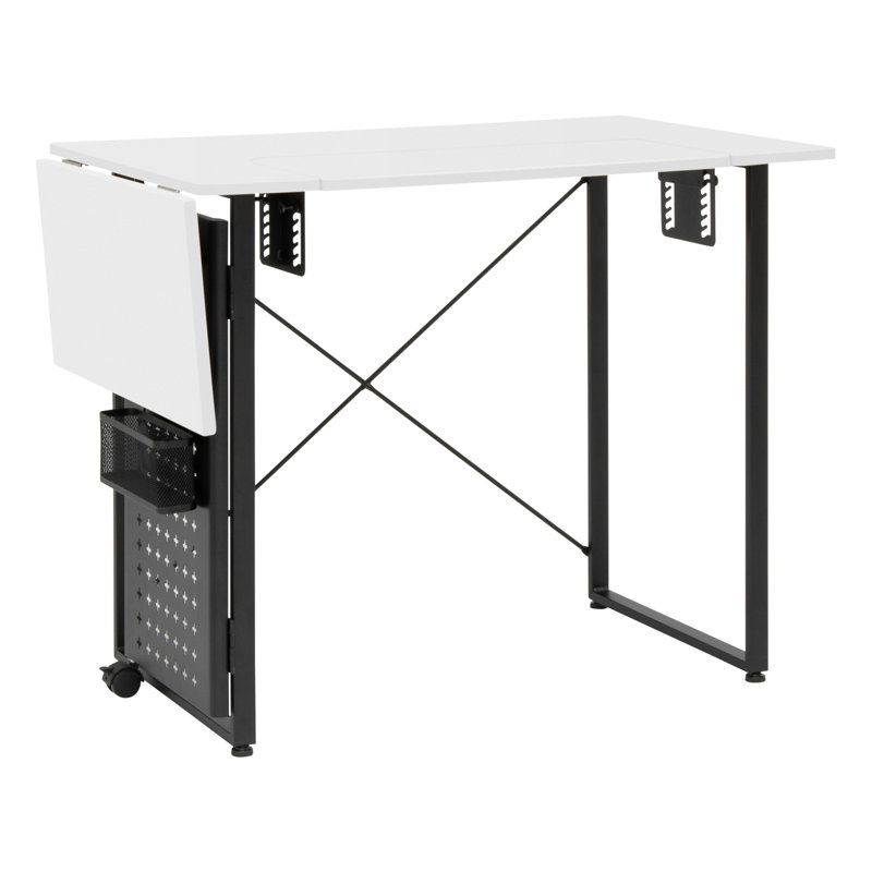 47.75'' x 23.5'' Foldable Sewing Table with Sewing Machine Platform and Wheels, White, White