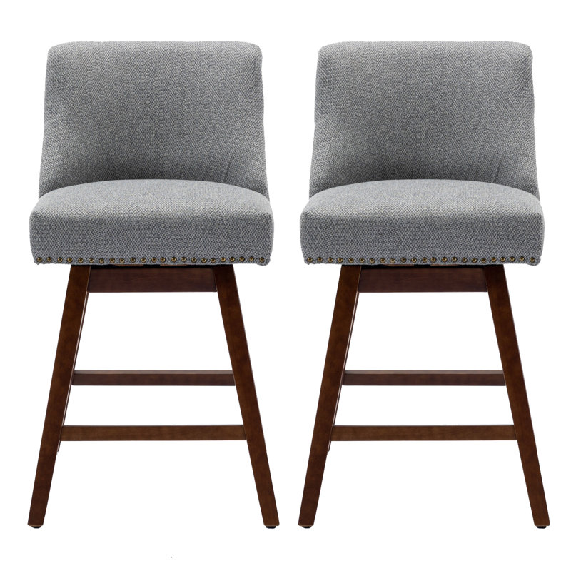 Aveonna Swivel Upholstered Counter Stool with Solid Wood Frame, Gray