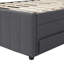 Lit plateforme tapissier simple avec lit gigogne et 3 tiroirs, tissu en lin-1050701979