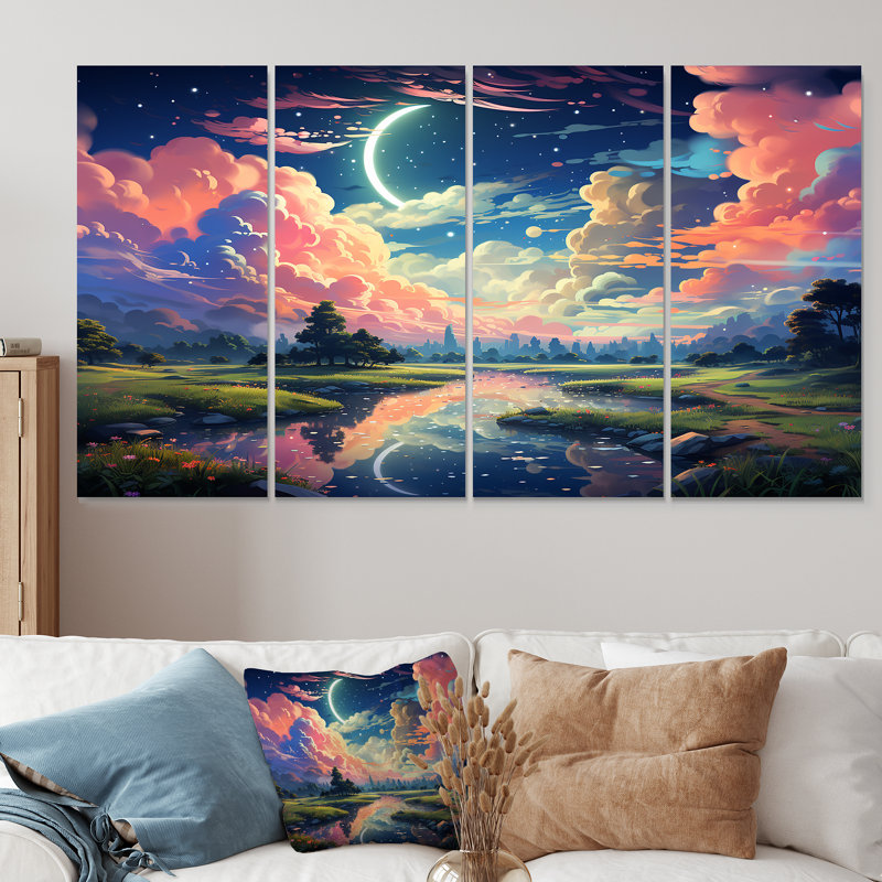 «Horizon I», art mural 4 pièces, H 28 po x l 48 po
