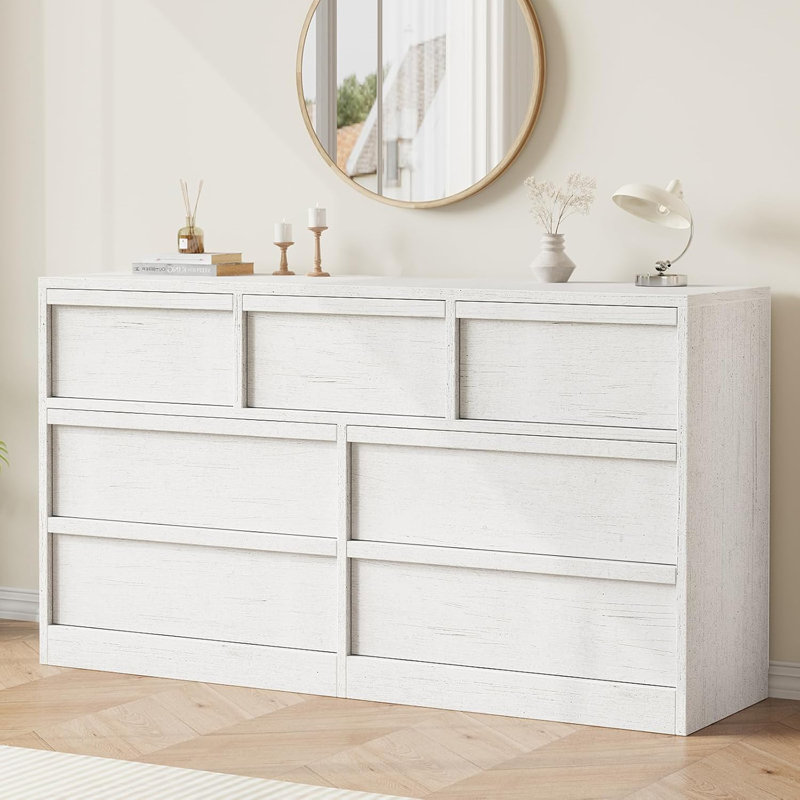 Drawer Dresser for Bedroom, Modern Double Dresser Organizer for Bedroom, Living Room, White/7 Dresser