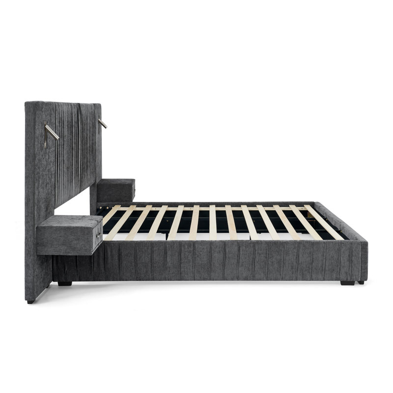 Queen Size Upholstered Bed Frame, Dark Gray, Queen