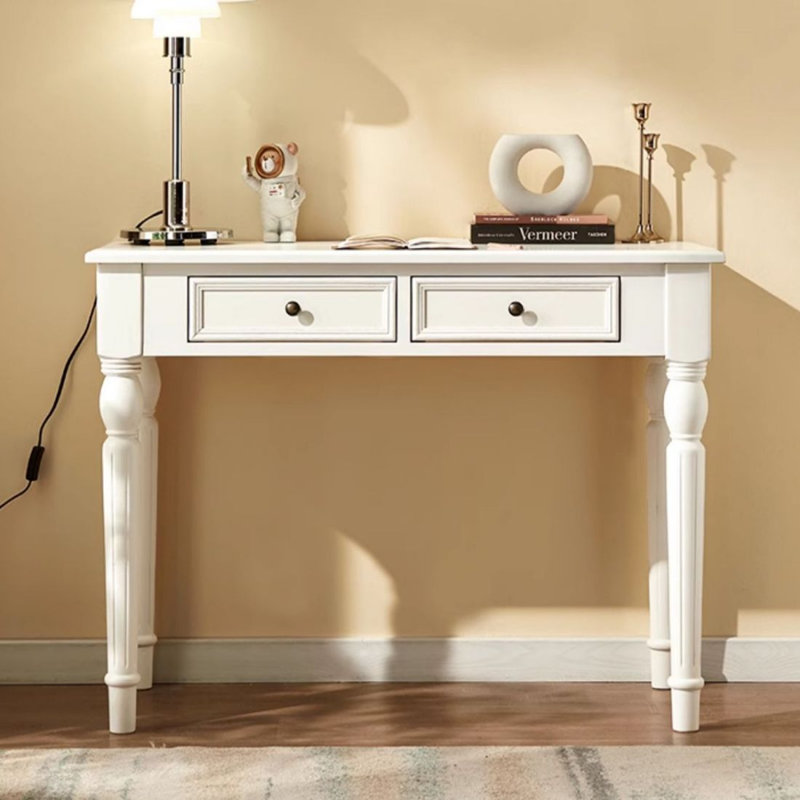 Un bureau rectangulaire blanc en bois massif de style américain avec tiroirs, H 29,92 po x l 39,37 po x P 17,72 po