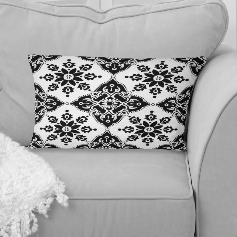 Imprimé mosaïque noir et blanc III - Coussin lombaire traditionnel