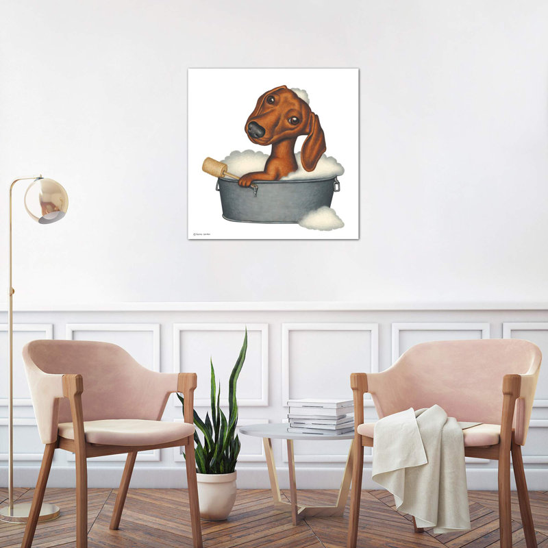 Dachshund Bath - Print on Canvas, 93.98 cm H x 93.98 cm W, No Frame