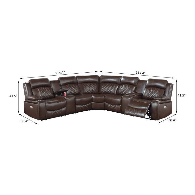 Canapé modulaire inclinable électrique, Brown Faux Leather