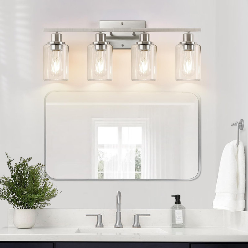 Modern 4-Light Bathroom Vanity Fixture With And Clear Glass Shades, Versatile Wall Lamp For Mirror, Living Room, Bedroom, And Porch
