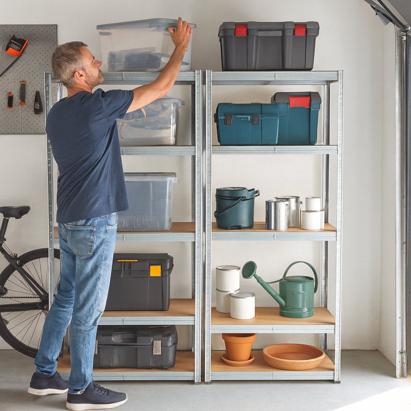 Harbour Housewares - 2pc Steel Garage Shelving Units Set - 5-Tier, Silver, 150cm H x 75cm W x 30cm D