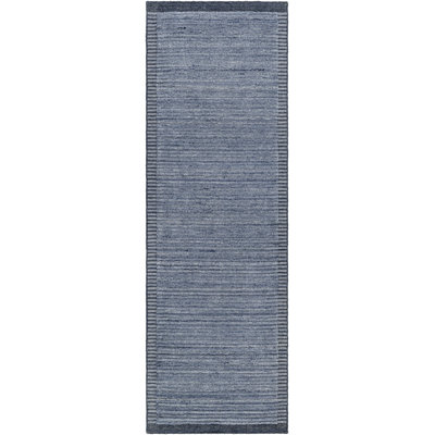 Yasmin Hand Knotted Striped Area Rug in Blue